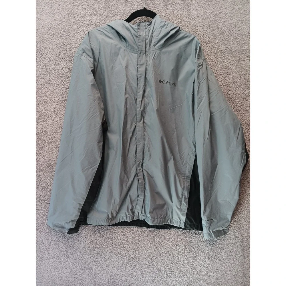 Columbia Omni-Tech Hooded Rain Jacket XXL Gray Waterproof Windbreaker Lined‎